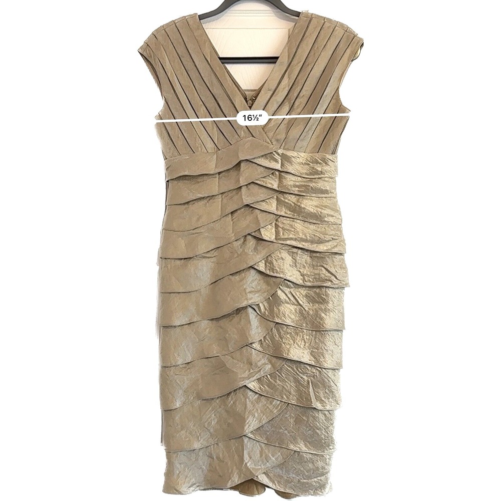 Adrianna Papell Dress Women's Size 4 Tiered Petal Layered Sheath Beige Gold - Picture 4 of 8